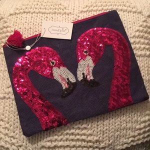 NWT! Mud Pie Navy & Pink Flamingo 🦩 Linen Clutch